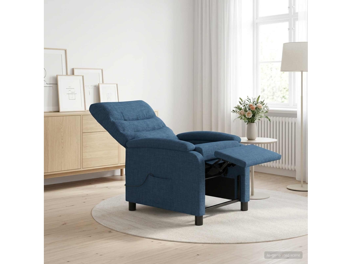 Vidaxl Recliner De Massagem Azul Tecido