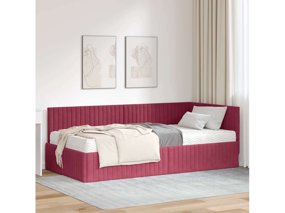 Vidaxl Estrutura De Cama De Canto Com Colchão 2 Unid. Verde Veludo