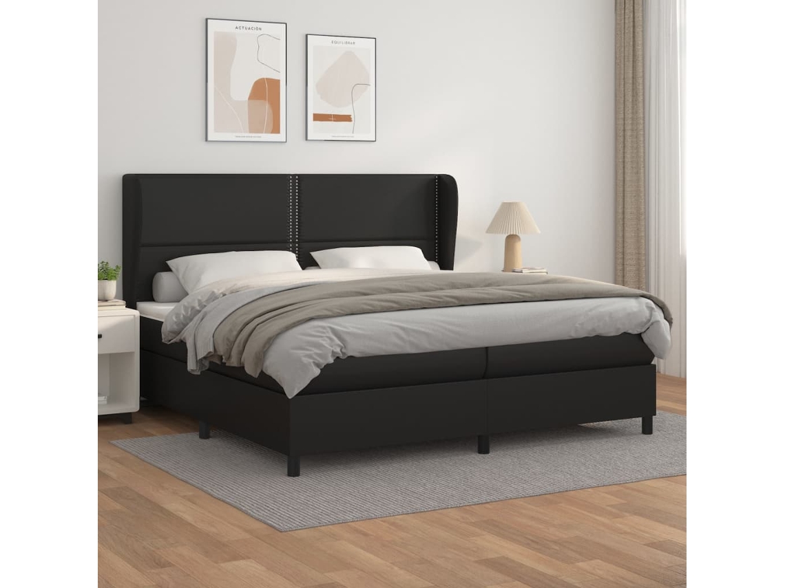 Vidaxl Cama Com Molas/colchão 200x200 Cm Couro Artificial Preto