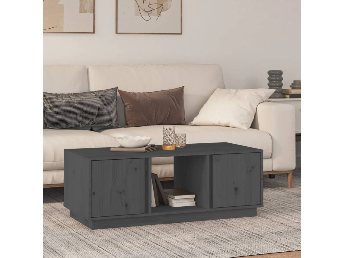 Vidaxl Mesa De Centro 110x50x40 Cm Madeira De Pinho Maciça Cinzento