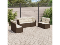 Vidaxl 7 Pcs Conjunto De Sofás Jardim C/ Almofadões Vime Pe Castanho