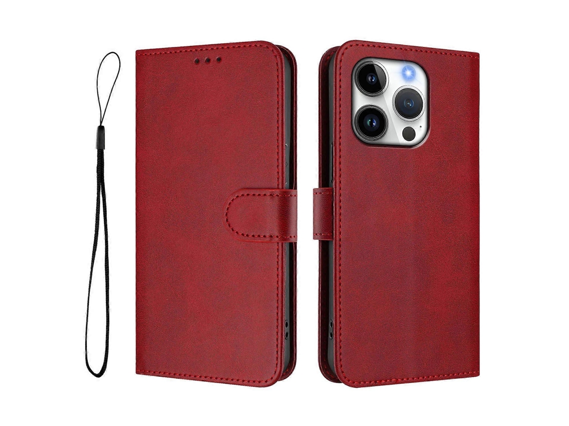 Capa Tipo Carteira Para Iphone 16 Pro Com Bloqueio Rfid E Textura De Bezerro, Capa De Couro Com Alça, Vinho Tinto