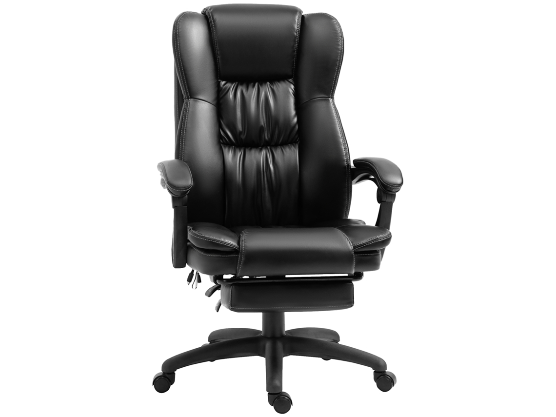 Cadeira De Escritório Com Altura Ajustável 6 Pontos De Massagem E Apoio Para Os Pés Retrátil 68,5x68,5x113-121 Cm Preto
