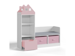 Banco infantil com Prateleira Vipsali 100x99x30 cm Verde Rosa/Branco [EN.CASA]