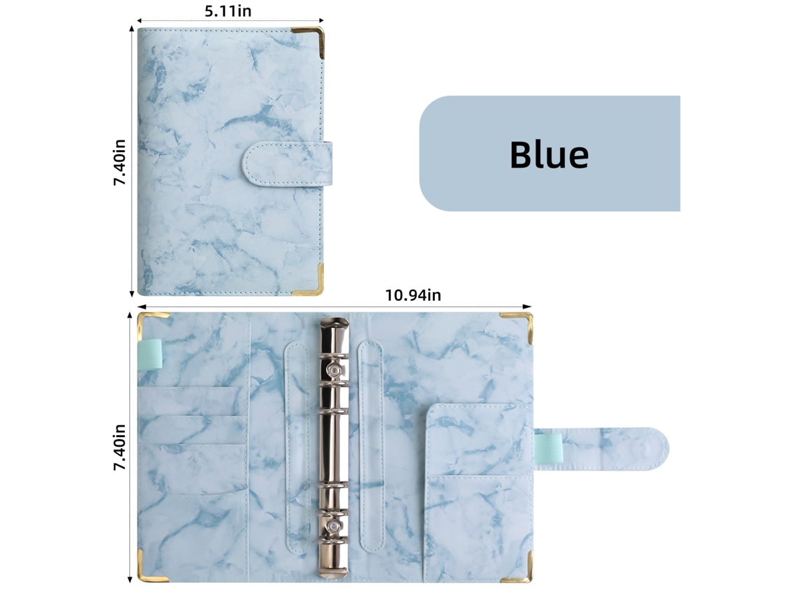 A6 Macaron Marble Grain Pu Leather Refillable Notebook Cover Blue Only