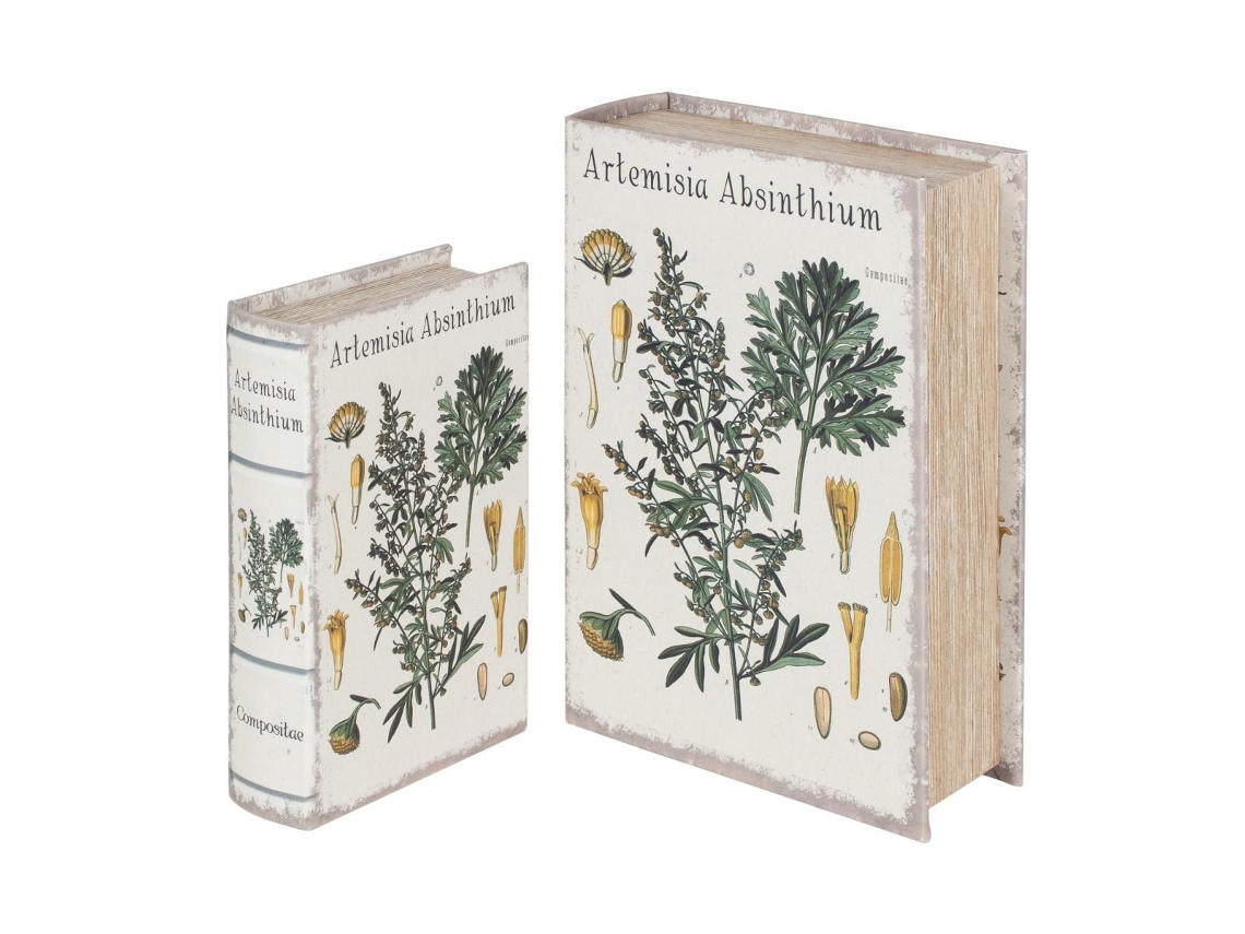 Plantas de Livros de Caixas Set 2U BY SIGRIS Lavanda e Olive de Mdf e Pvc 7X18X27Cm Multicolor