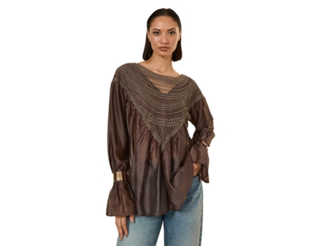 Blusa feminina Ricamo Souvenir em algodão marrom (s)