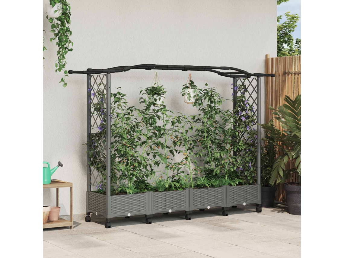 Vidaxl Cama Elevada Com Treliça E Telhado Cinzento-claro Pp