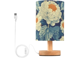 Abajur De Mesa Led Azul E Branco Com Estampa Floral Couve Flor Para Cabeceira Infantil