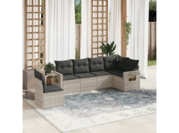 Vidaxl 6 Pcs Conj. Sofás Jardim Com Almofadões Vime Pe Cinzento-claro