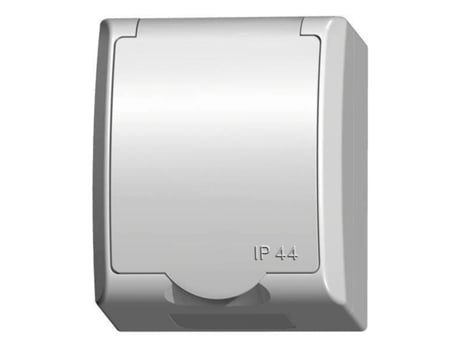 Tomada Simples Terra com Aba Branca de Superfície Impermeável Ip44 OSPEL Fala