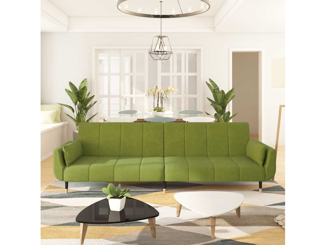 Vidaxl Sofá-cama 2 Lugares Com Duas Almofadas Veludo Verde-claro