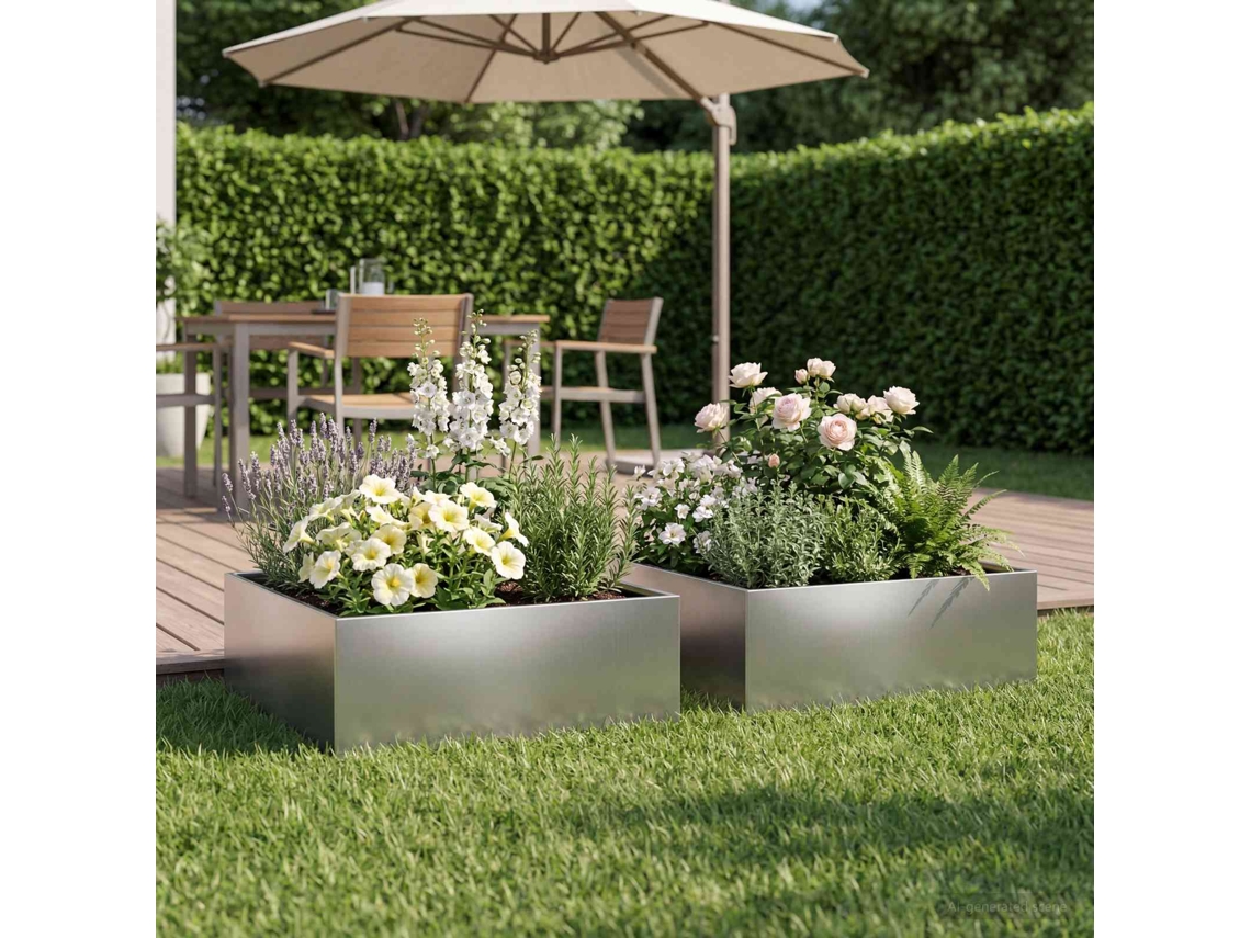 Vidaxl Vaso De Jardim 2 Unid. Prateado 60 X 60 X 20 Cm Aço Inoxidável