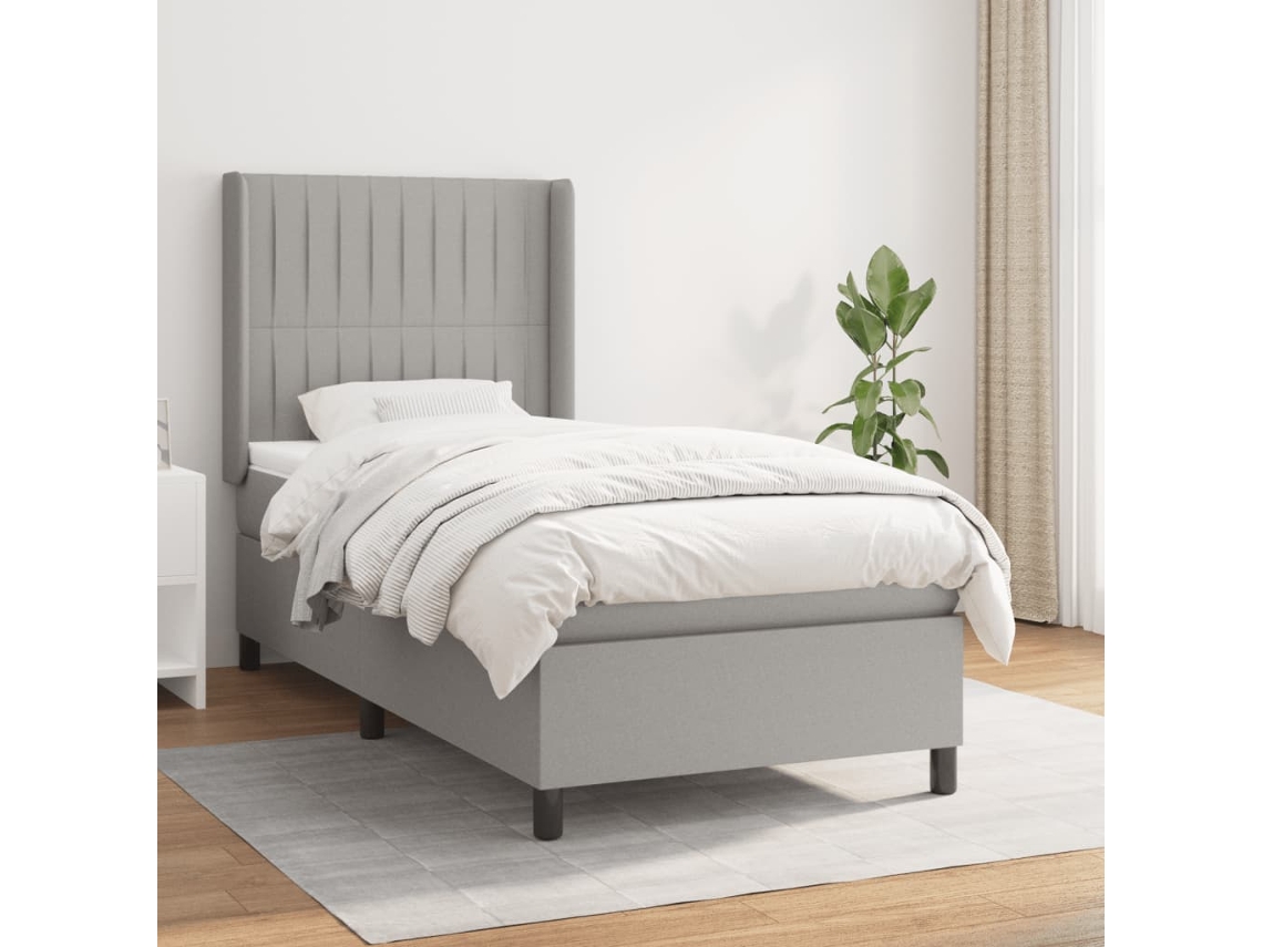 Vidaxl Cama Com Molas/colchão 90x190 Cm Tecido Cinzento-claro