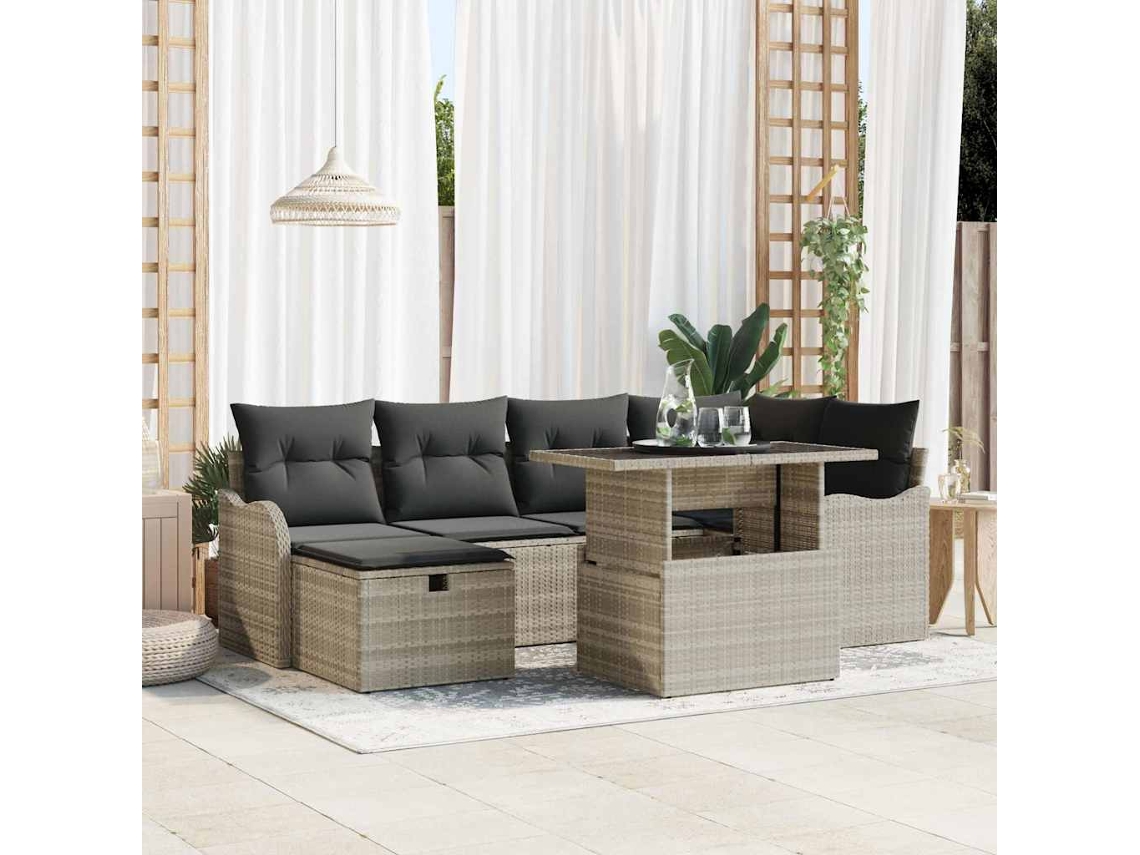 Vidaxl Conjunto De Sofá De Jardim Com Almofada 7 Pcs Cinzento-claro