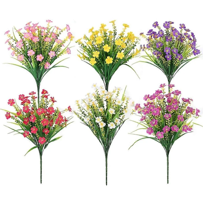 Flores Artificiais para Exterior, 6 Ramos de Plantas Artificiais para Exterior, Flores Artificiais Resistentes a Uv AQUAFORGE