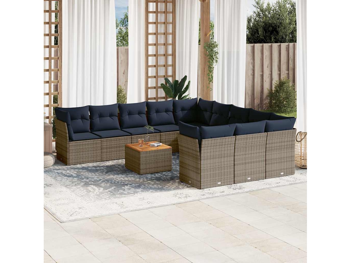 Vidaxl 12 Pcs Conjunto Sofás P/ Jardim C/ Almofadões Vime Pe Cinzento