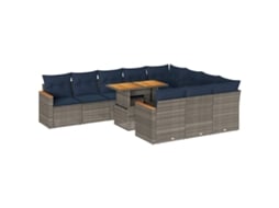 Conjunto de 11 Sofás de Jardim com Almofadões Vime Pe Cinzento MAISON EXCLUSIVE