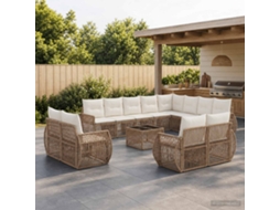 Vidaxl Conjunto De Sofá De Jardim 13 Pcs Bege E Branco Creme Vime Pe