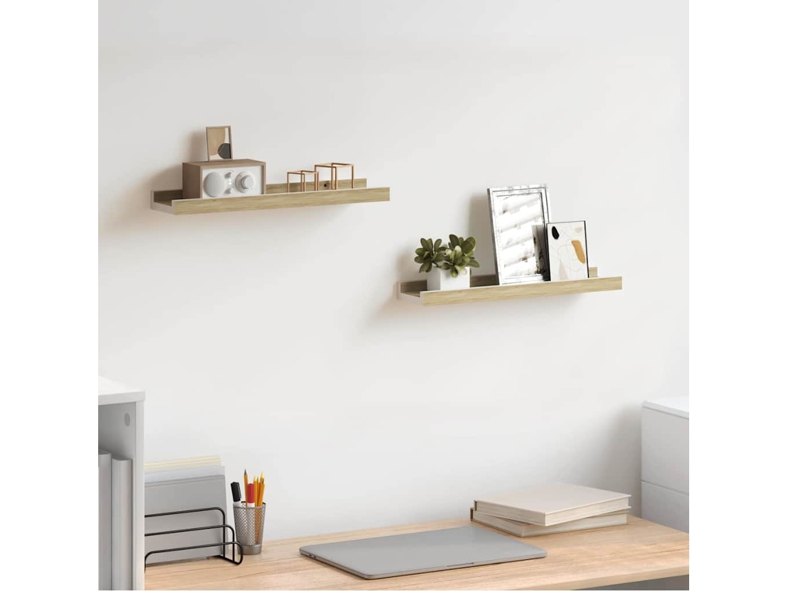 Vidaxl Prateleiras De Parede 2 Pcs 40x9x3 Cm Branco E Carvalho Sonoma