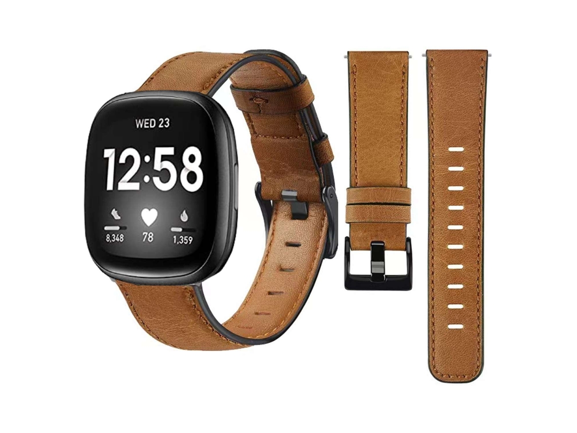 Bracelete Classic Vintage em Pele Ecológico Fitbit by Google Versa 2 Castanho