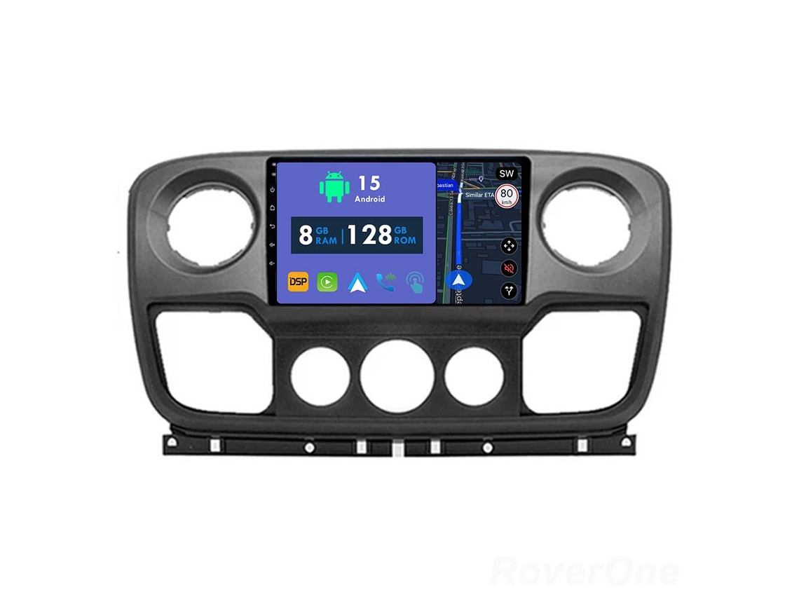 Auto Rádio Carro Bluetooth Autoradio 8GB RAM 128G ROM CarPlay Navegação GPS Ecrã Táctil RoverOne para Renault Master Nissan NV400 Opel Movano 2 2010-2019  