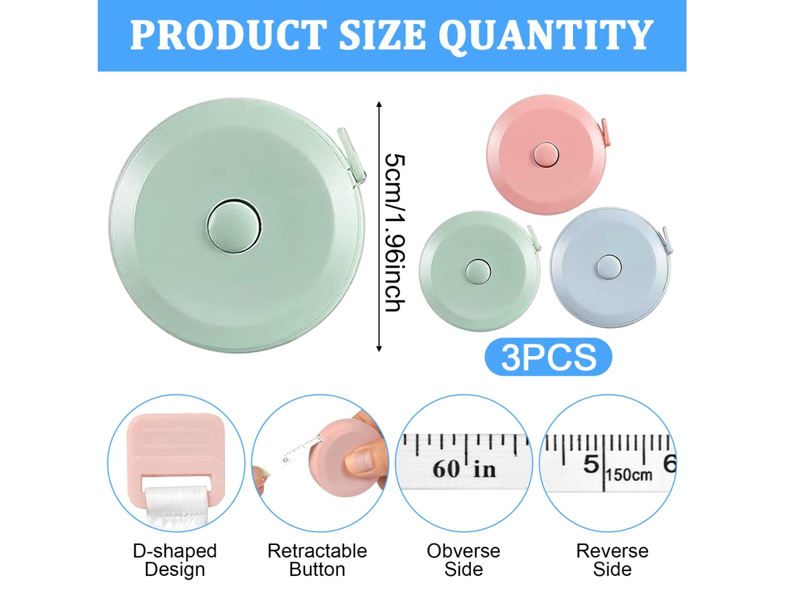 KOFIHETY Fita Métrica Para Corpo 3 Peças, Fita Métrica Flexível 150cm 60polegadas, Para Costura Tecido Alfaiataria Artesanato (green, Pink, Blue)