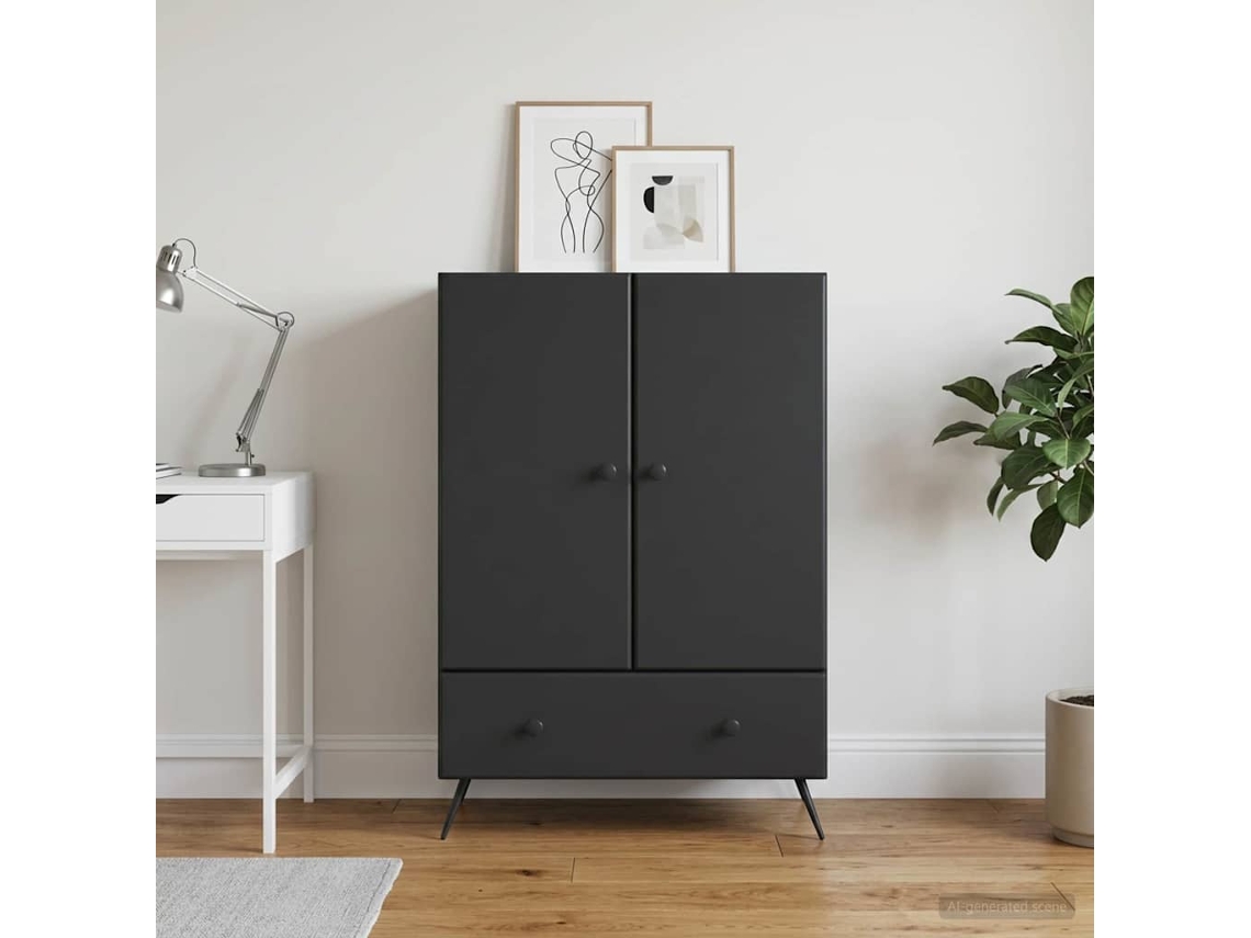 Vidaxl Buffet Com Gaveta Preto 66 X 34,5 X 95 Cm Derivados De Madeira