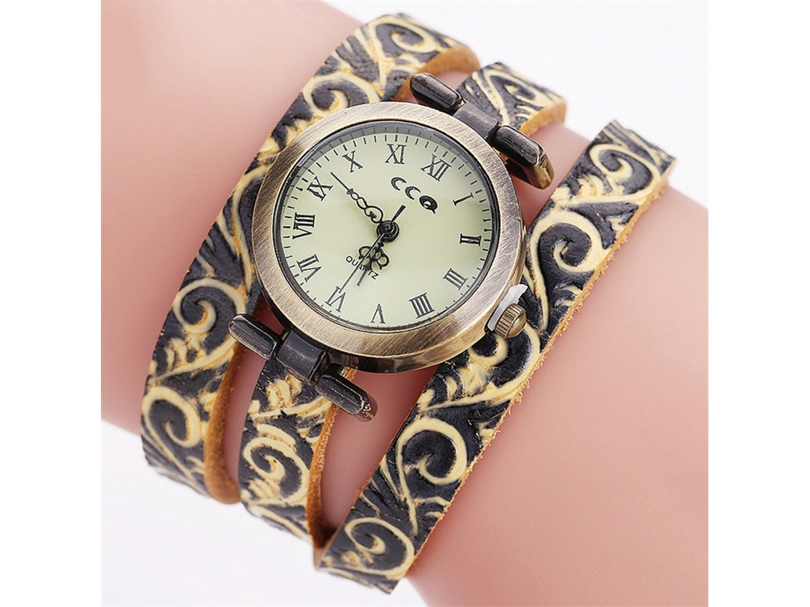 Relógio de Pulseira Feminino Ccq Multicamada Números Romanos Quartzo Estilo Trendy Preto