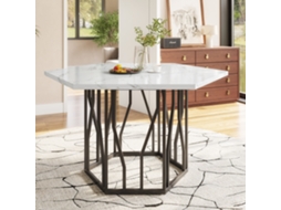 Mesa Hexagonal em Mármore com Base Metálica Preta Moderna VOLTEDGE