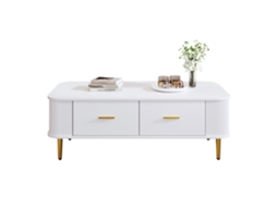 Mesa Centro Ondulada Gavetas Dourado Cantos Arredondados Sala Moderna