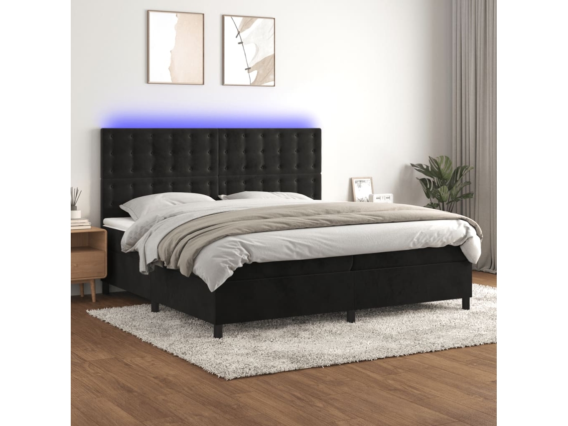 Cama Box Spring C/ Colchão/led 200x200 Cm Veludo Preto