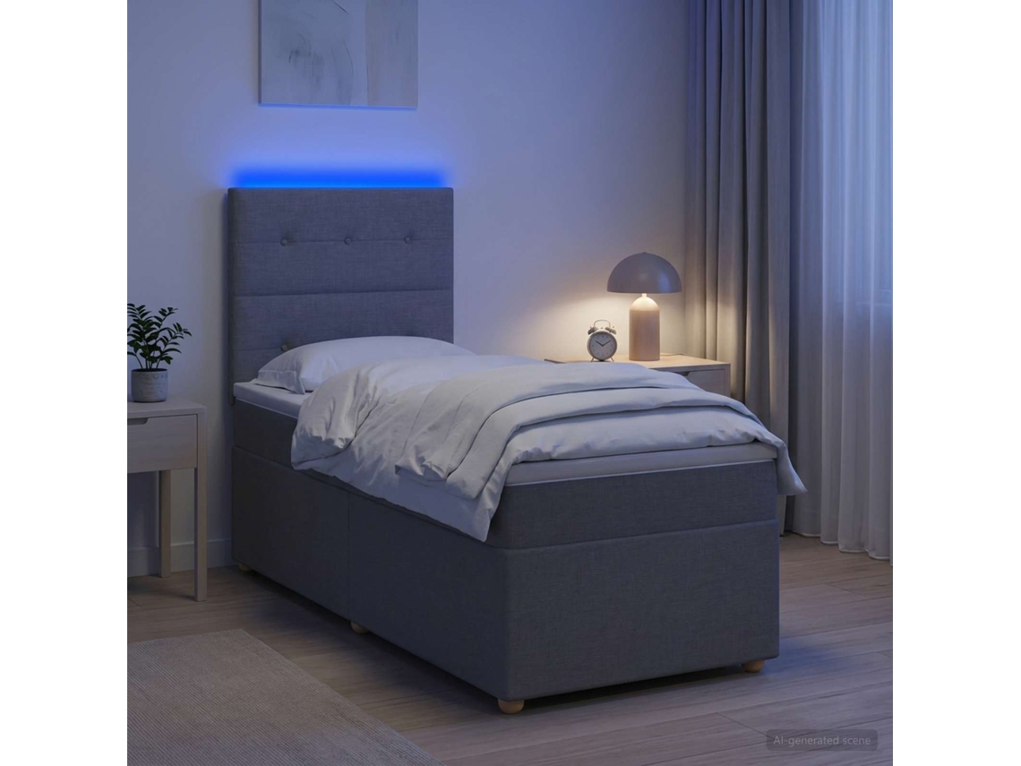 Vidaxl Cama Box Spring Com Colchão Cinzento-claro 90 X 200 Cm Tecido