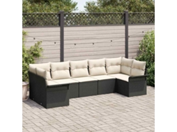 Vidaxl Conjunto De Sofá De Jardim 7 Unid. Preto Rattan Sintético