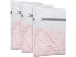 Conjunto de 3 Sacos Lavanderia em Malha com Padrão Favo Mel, 23x30 cm BRILVIBERA