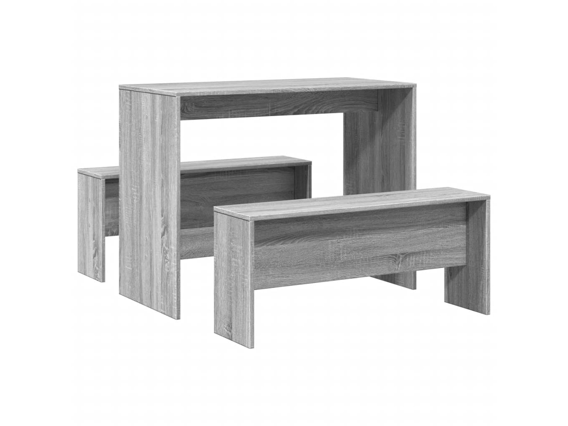 Conjunto 3 Conjunto de mesa de jantar e banco VIDAXL Cinzeto Madeira processada (97x47x75 cm)