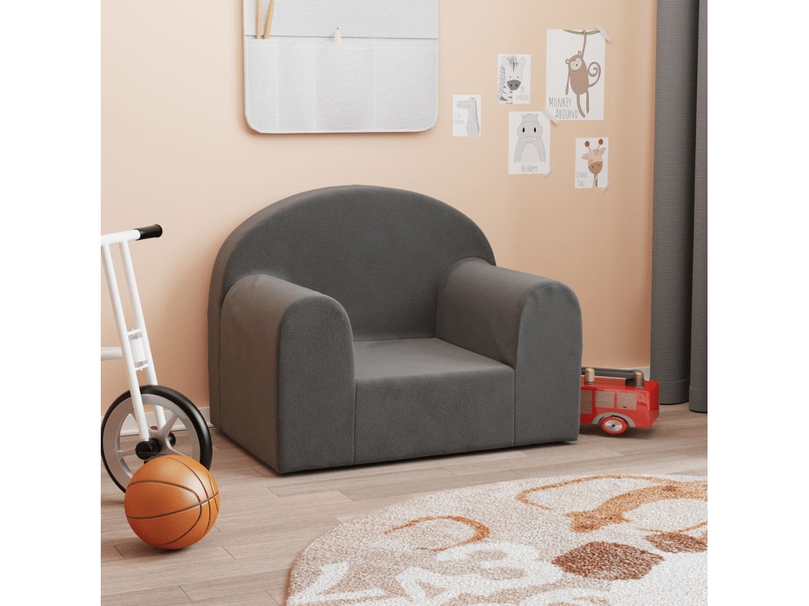 Vidaxl Sofá Infantil Pelúcia Macia Antracite