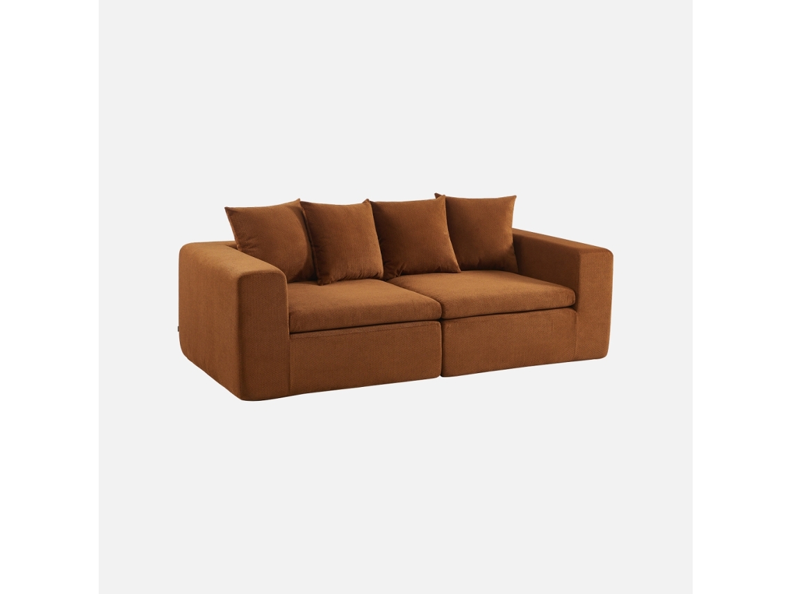 Sofá Modular Em Tecido Chenille Embalado A Vácuo, 2 Lugares, Terracota