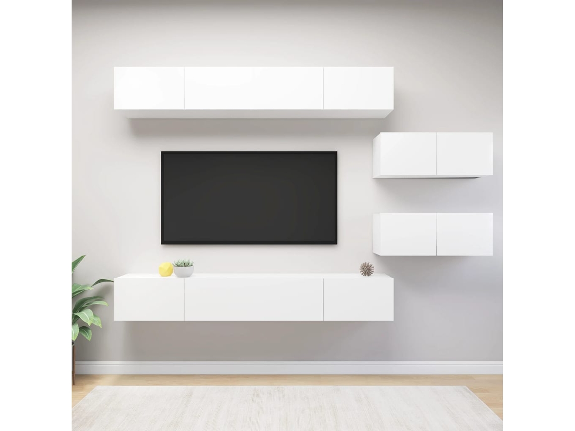 Vidaxl 6 Pcs Conjunto De Móveis De Tv Derivados De Madeira Branco
