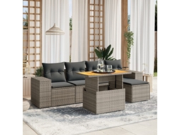 Vidaxl 6 Pcs Conjunto Sofás De Jardim Com Almofadões Vime Cinzento