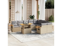 Vidaxl 10 Pcs Conjunto De Sofás P/ Jardim Com Almofadões Vime Pe Bege