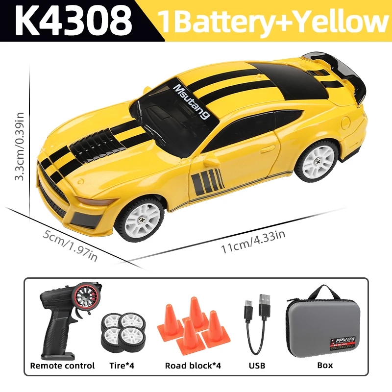 (amarelo)1:43, 2.4g Rc Drift Racing Com Luz Led, 4 Drives Giroscópio Alta Velocidade Rtr Rc Carro Brinquedo