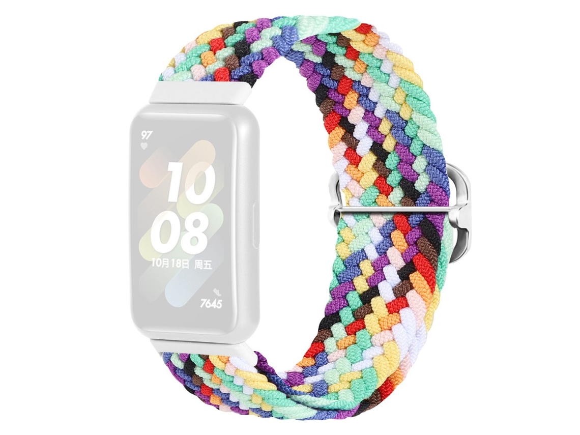 Bracelete de Tecido Trançado Fivela Trançada para Huawei Band 7 Arco-Íris