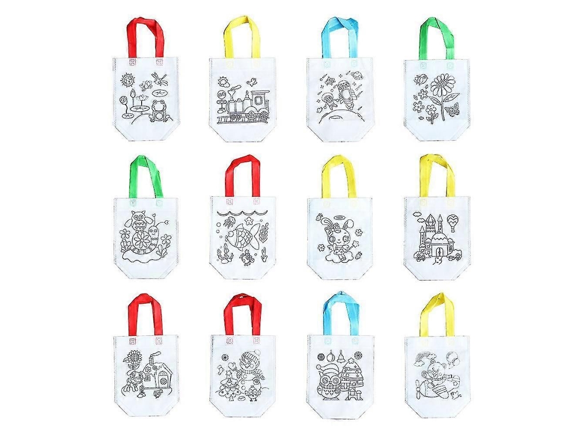 Conjunto De 12 Sacolas De Compras Dobráveis ​​em Tnt Com Estampas Variadas, Ideais Para Pintura E Desenho, Perfeitas Para Casa E Jardim De Infância.