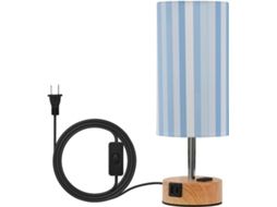 Base de mesa Linqin com listras azul-celeste e cúpula texturizada, lâmpada LED inclusa, ideal para quarto infantil.