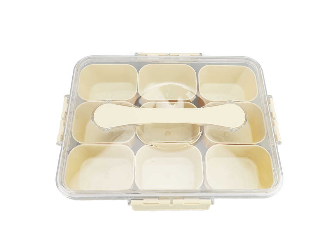 Bandeja dividida com tampa e alça 9 compartimentos plástico transparente para frutas, legumes, festas e piqueniques com S/MARCA