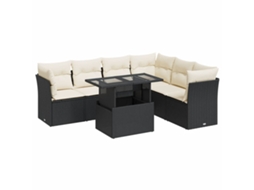 Conjunto de 7 Sofás para Jardim com Almofadões Vime Pe Preto MAISON EXCLUSIVE (7 pcs)