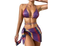 Traje de Banho Bikini com Saia Praia Gradiente Multicolor M