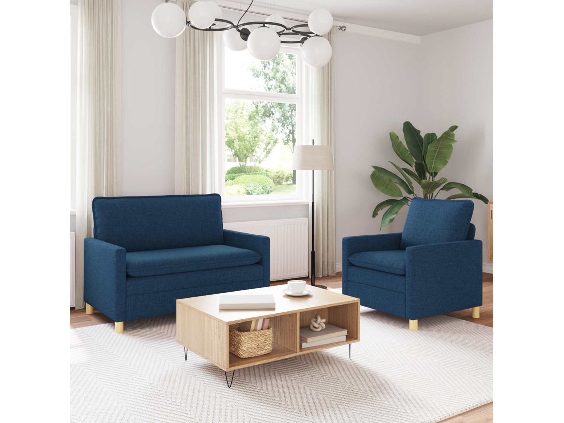 Vidaxl Conjunto De Sofás 2 Unid. Azul Tecido