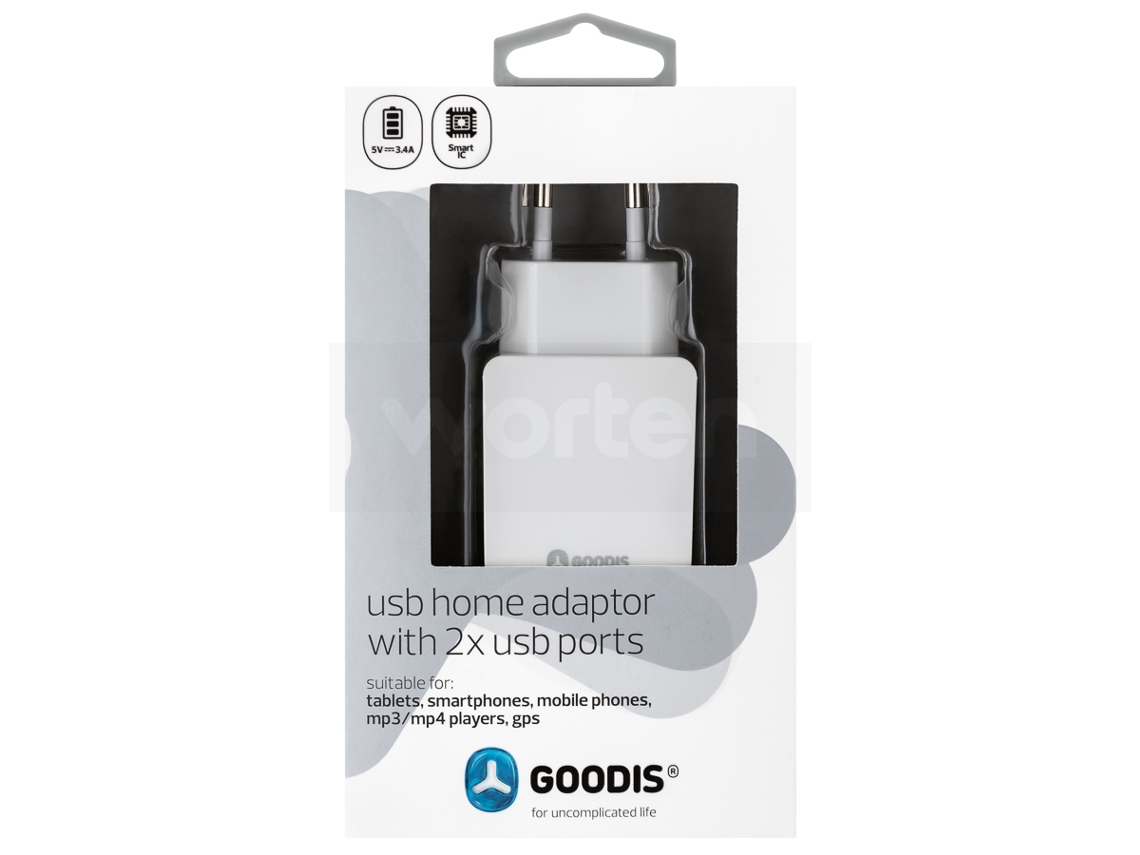 Adaptador Viagem GOODIS 2 USB 5V-3.4A Branco